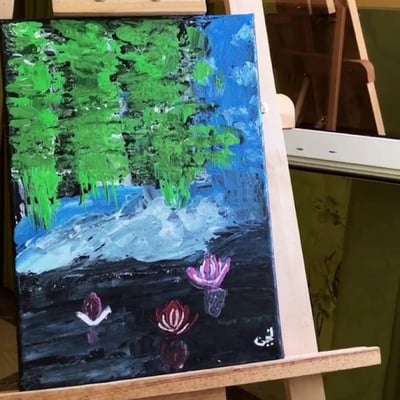 صورة لوحه كانفس للطبيعة رسم يدوي 