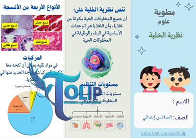 صورة مطوية نظرية الخلية  الصف السادس الابتدائي علوم الفصل الدراسي الاول 