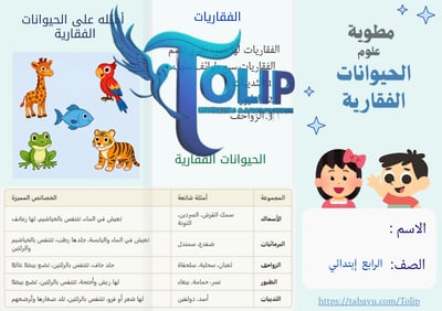 صورة مطوية الحيوانات الفقارية الصف الرابع الابتدائي علوم الفصل الدراسي الاول 