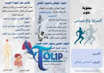 صورة مطويةالحركة والإحساس  الصف السادس الابتدائي علوم الفصل الدراسي الاول 