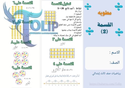 صورة مطويه ( القسمة ( 2 ) رياضيات الصف الثالث الابتدائي الفصل الدراسي الثاني