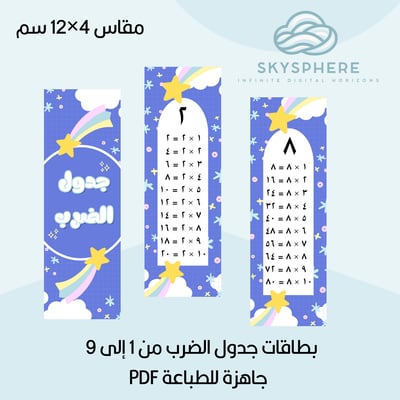 صورة بطاقات جدول الضرب من 1 إلى 9 – جاهزة للطباعة PDF L بنفسجي 