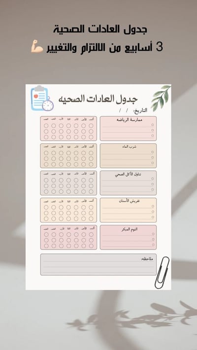 صورة جدول العادات الصحية الأسبوعي يناسب الكبار/والأطفال
