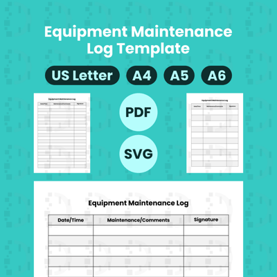 صورة Printable Equipment Maintenance Log Template: US Letter (8.5 x 11 inches), A4, A5, And A6 | PDF And SVG | Editable Pages