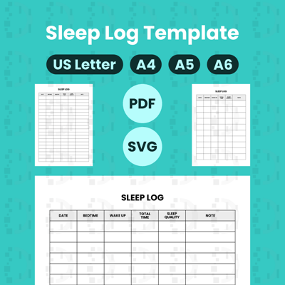 صورة Printable Sleep Log Template: US Letter (8.5 x 11 inches), A4, A5, And A6 | PDF And SVG | Editable Pages