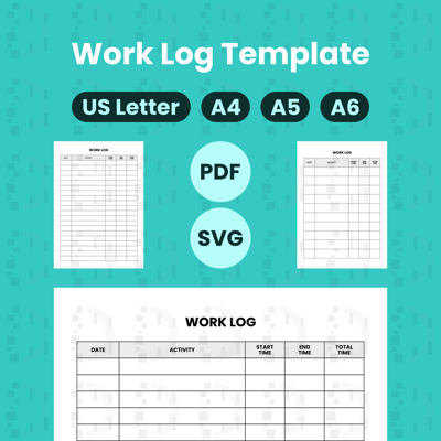 صورة Printable Work Log Template: US Letter (8.5 x 11 inches), A4, A5, And A6 | PDF And SVG | Editable Pages