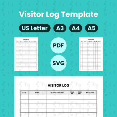 صورة Printable Visitor Log Template: US Letter (8.5 x 11 inches), A3, A4, And A5 | PDF And SVG | Editable Pages
