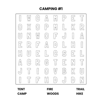 صورة ألغاز بحث عن الكلمات حول التخييم للأطفال بحروف قابلة للتلوين (بالإنجليزية) - Camping Word Search Coloring Pages For Kids