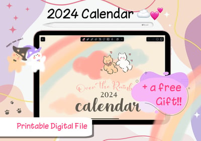 صورة فوق قوس المطر - تقويم إنجليزي لعام 2024 ومنظم شهري (مع هدية)